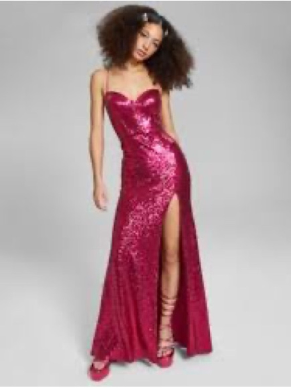 B Darlin Sequin Prom Gown with Thigh Slit